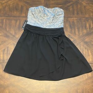 NWT Express Strapless Silver Sequin & Black Dress